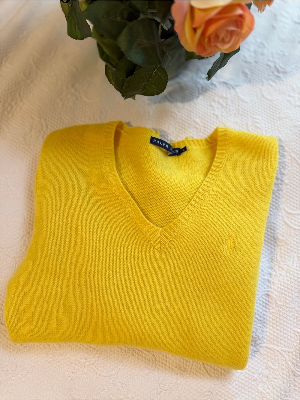 Vintage Japanese Ralph Lauren V-Neck Sweater in Bright Yellow